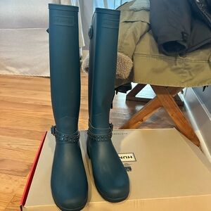 Hunter Teal Studded Rain Boots